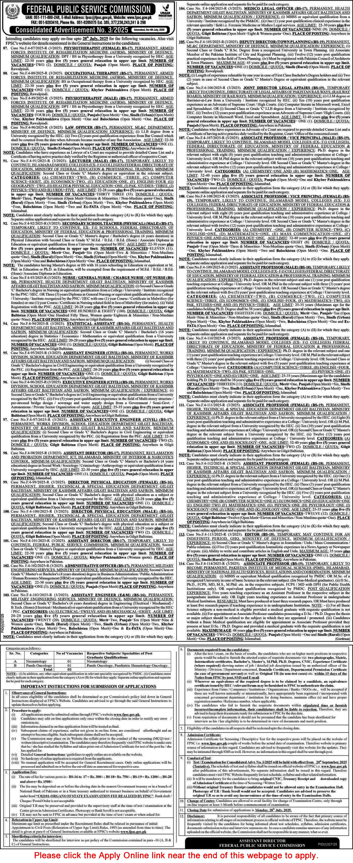 FPSC Jobs July 2025 Apply Online Consolidated Advertisement No 3/2025 03/2025 Latest