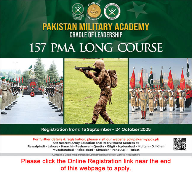 Join Pakistan Army as Commissioned Officer September 2025 through 157 PMA Long Course Online Registration Latest