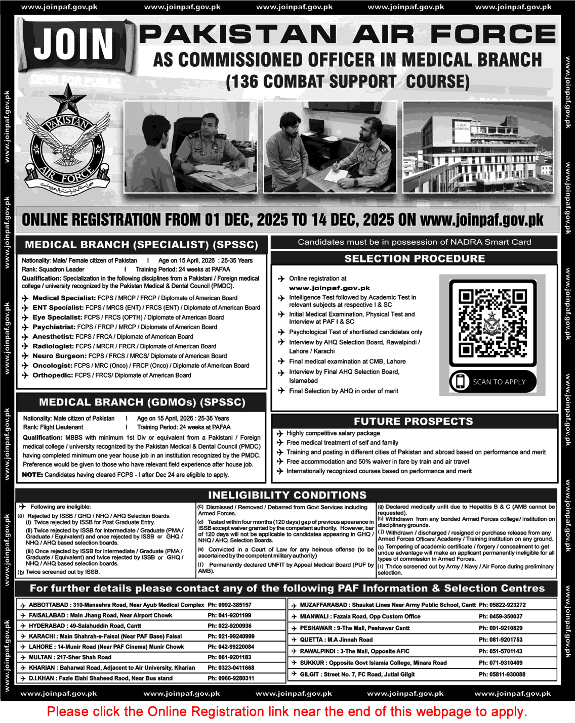 Join Pakistan Air Force as Commissioned Officers in Medical Branch November 2025 December Online Registration 136 Combat Support Course Latest