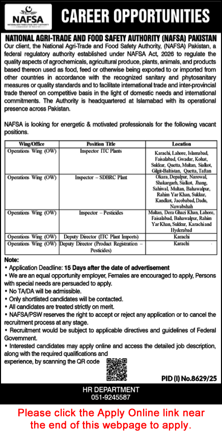 National Agri Trade and Food Safety Authority Jobs April 2026 May Apply Online NAFSA Latest