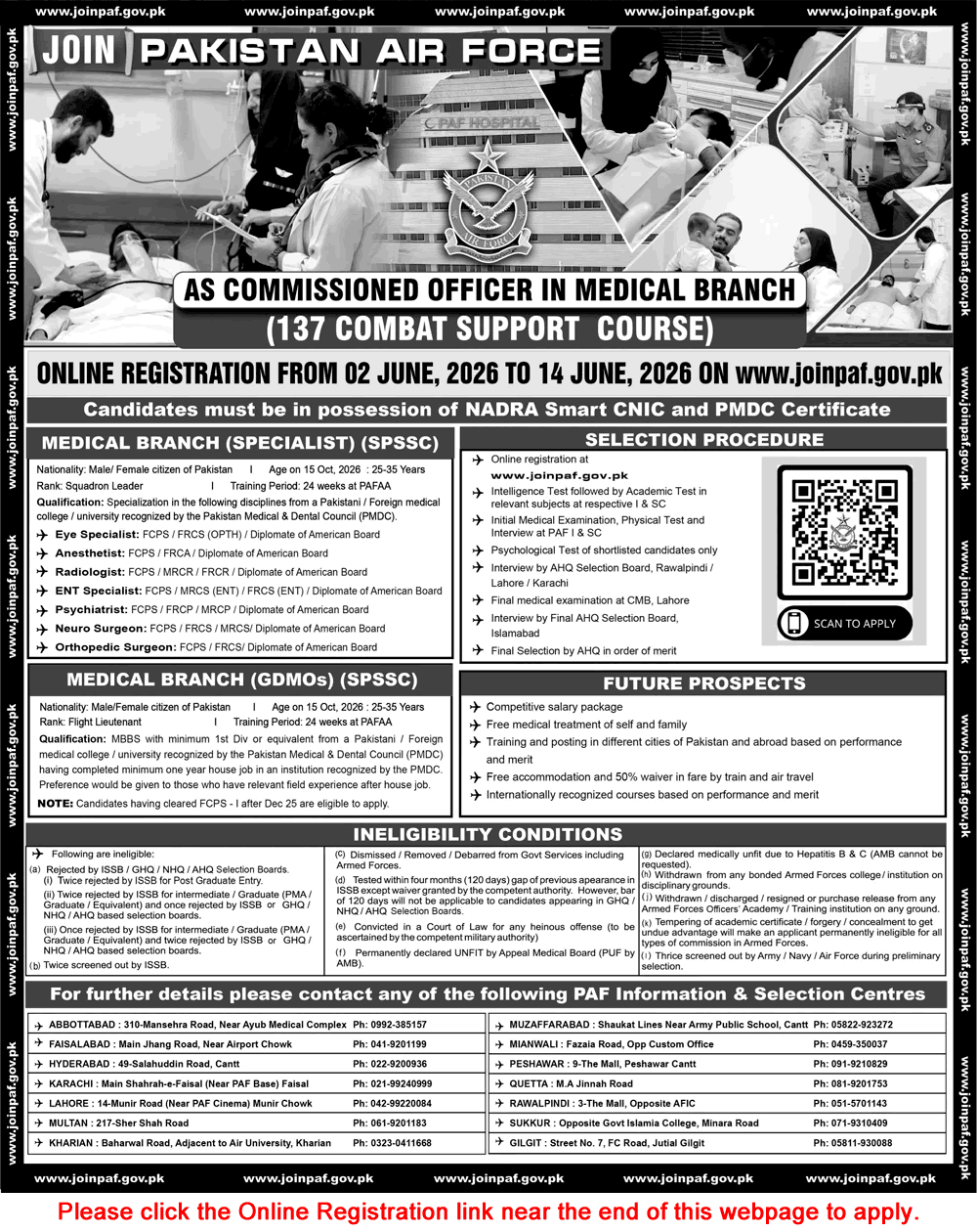 Join Pakistan Air Force as Commissioned Officers in Medical Branch May 2026 June Online Registration 137 Combat Support Course Latest
