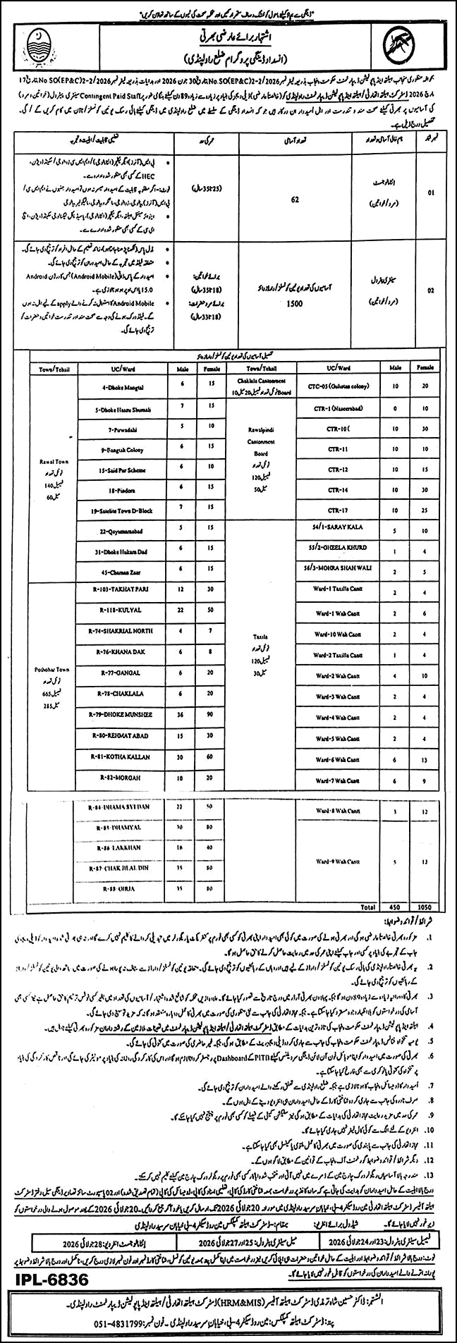 District Health Authority Rawalpindi Jobs July 2026 Sanitary Patrol & Entomologists Latest