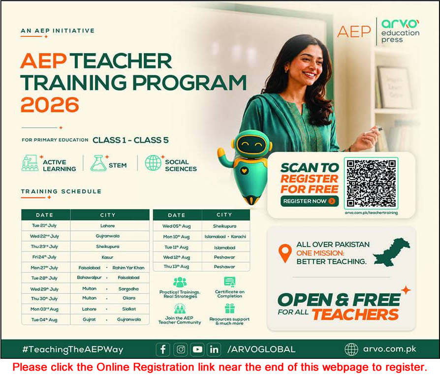 Arvo Education Press Teacher Training Program 2026 July Register Online AEP Latest
