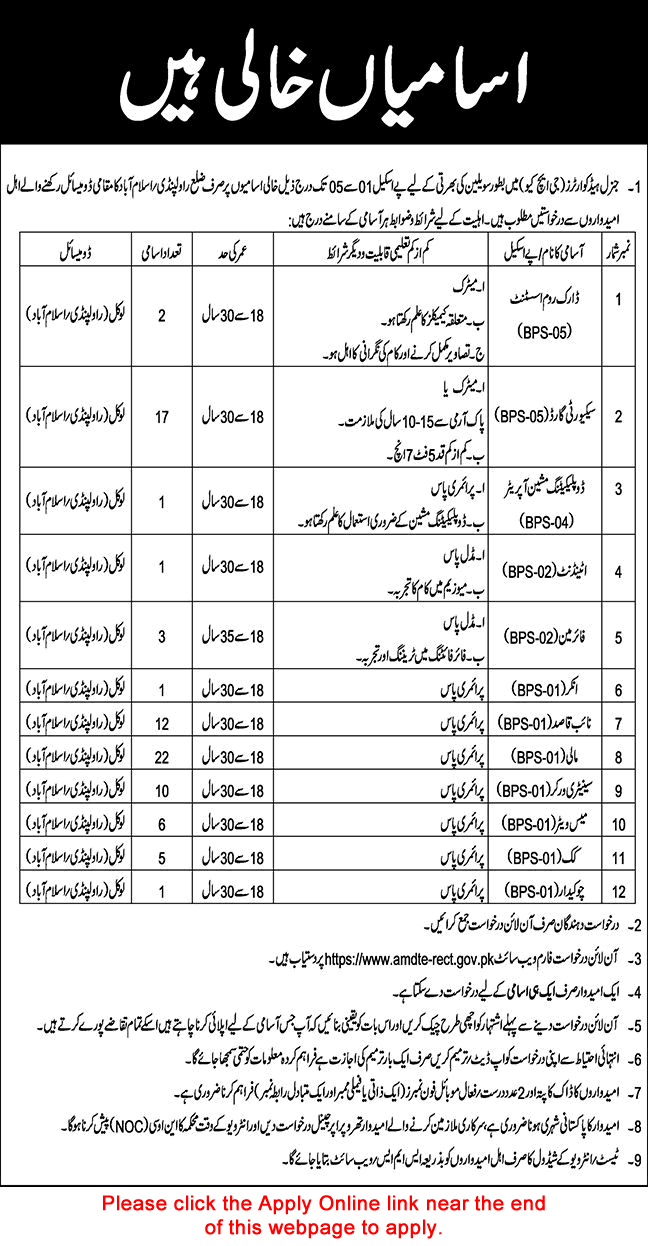GHQ Rawalpindi Jobs July 2026 August Apply Online Security Guards, Mali, Naib Qasid & Others Pakistan Army Latest