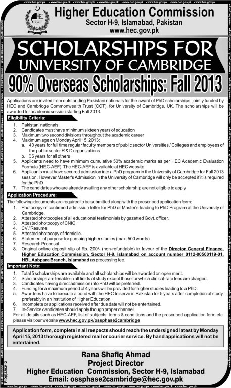 HEC Scholarships 2013 Ph.D. at University of Cambridge