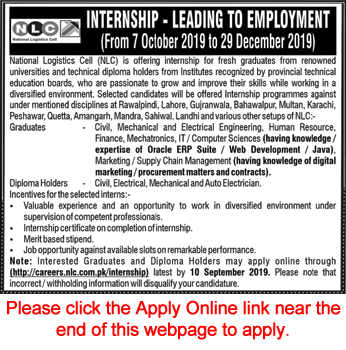 NLC Internships September 2019 Apply Online National Logistics Cell Latest