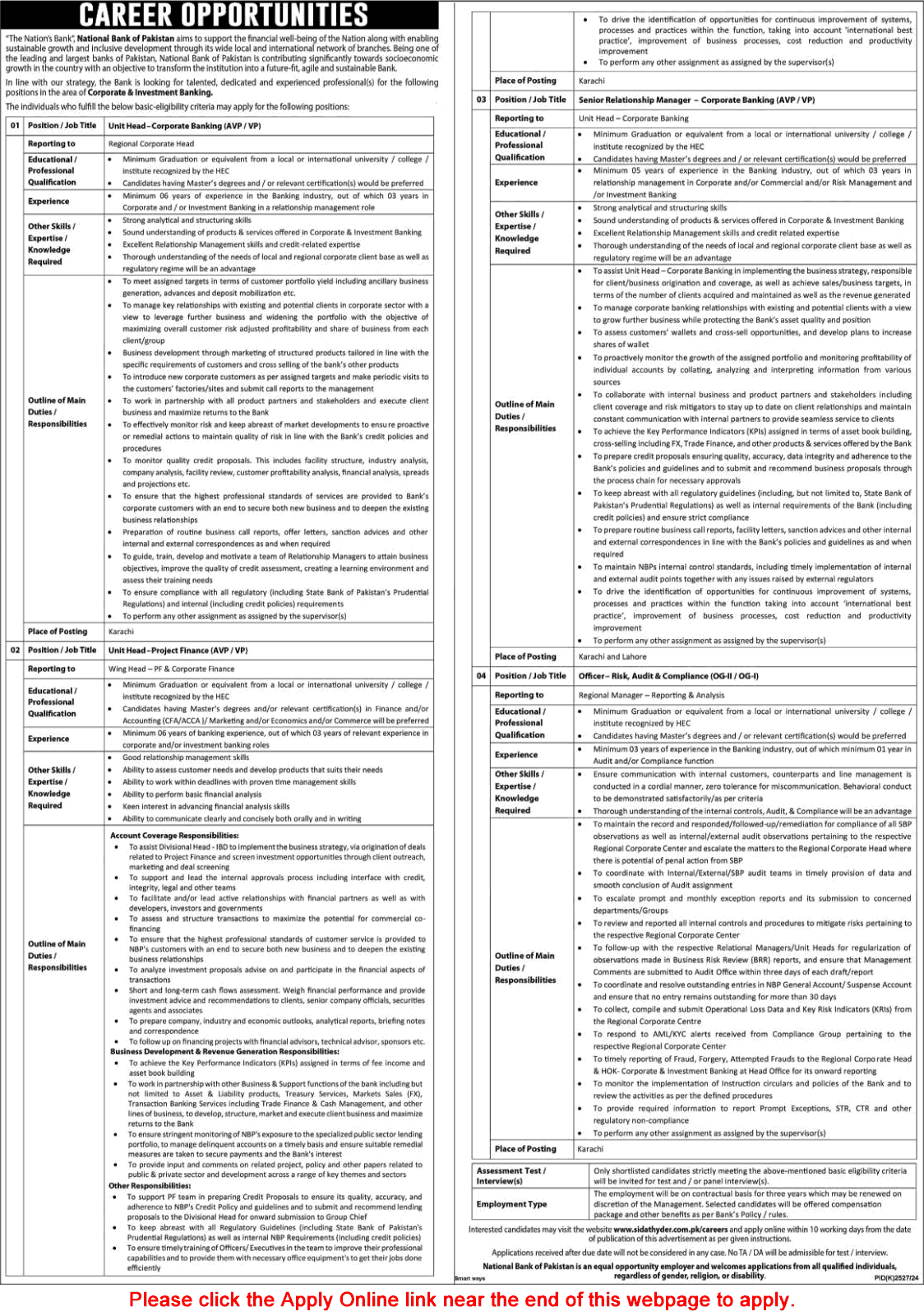 National Bank of Pakistan Jobs February 2025 Apply Online Relationship Managers & Others Latest