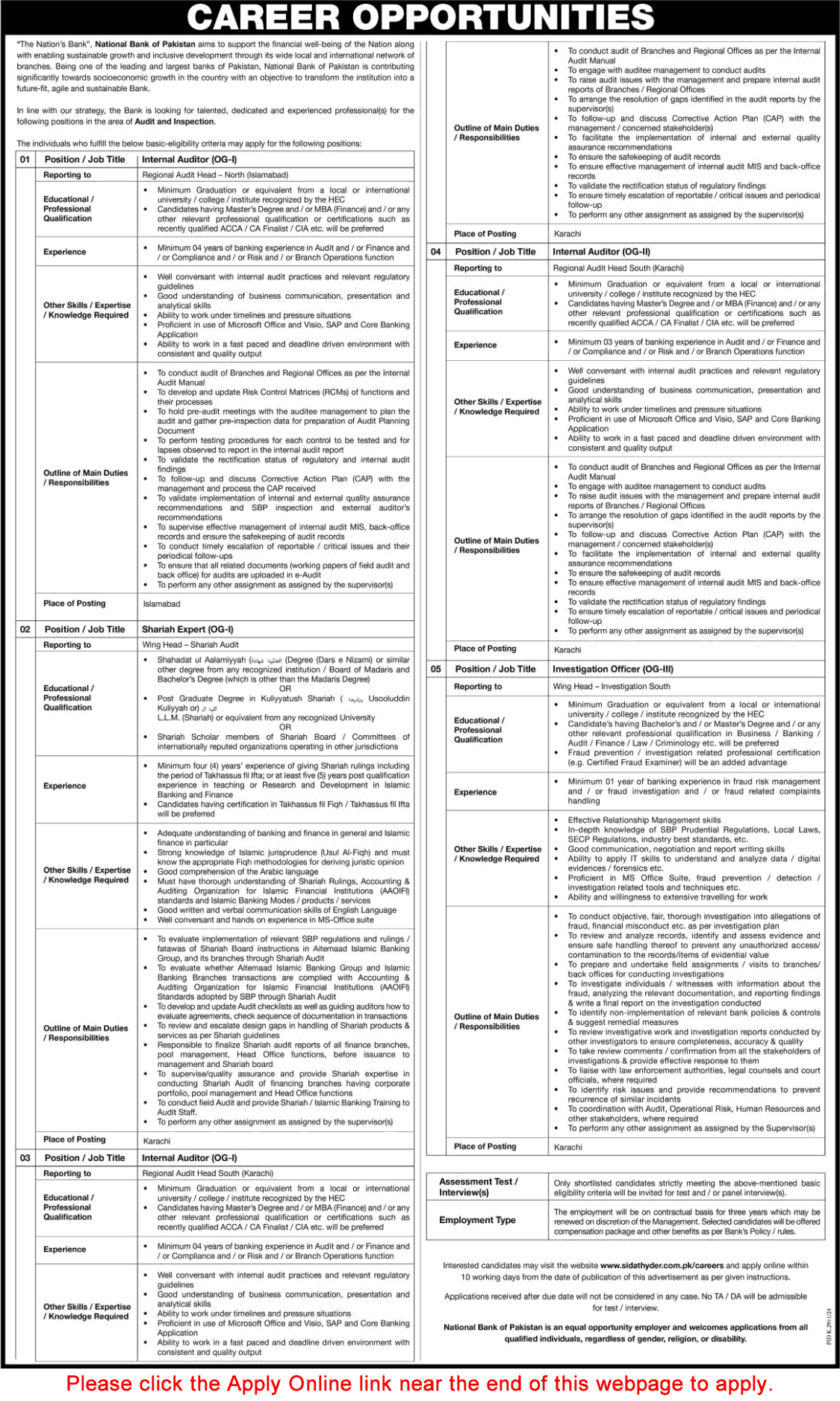 National Bank of Pakistan Jobs March 2025 Apply Online Internal Auditors & Others NBP Latest