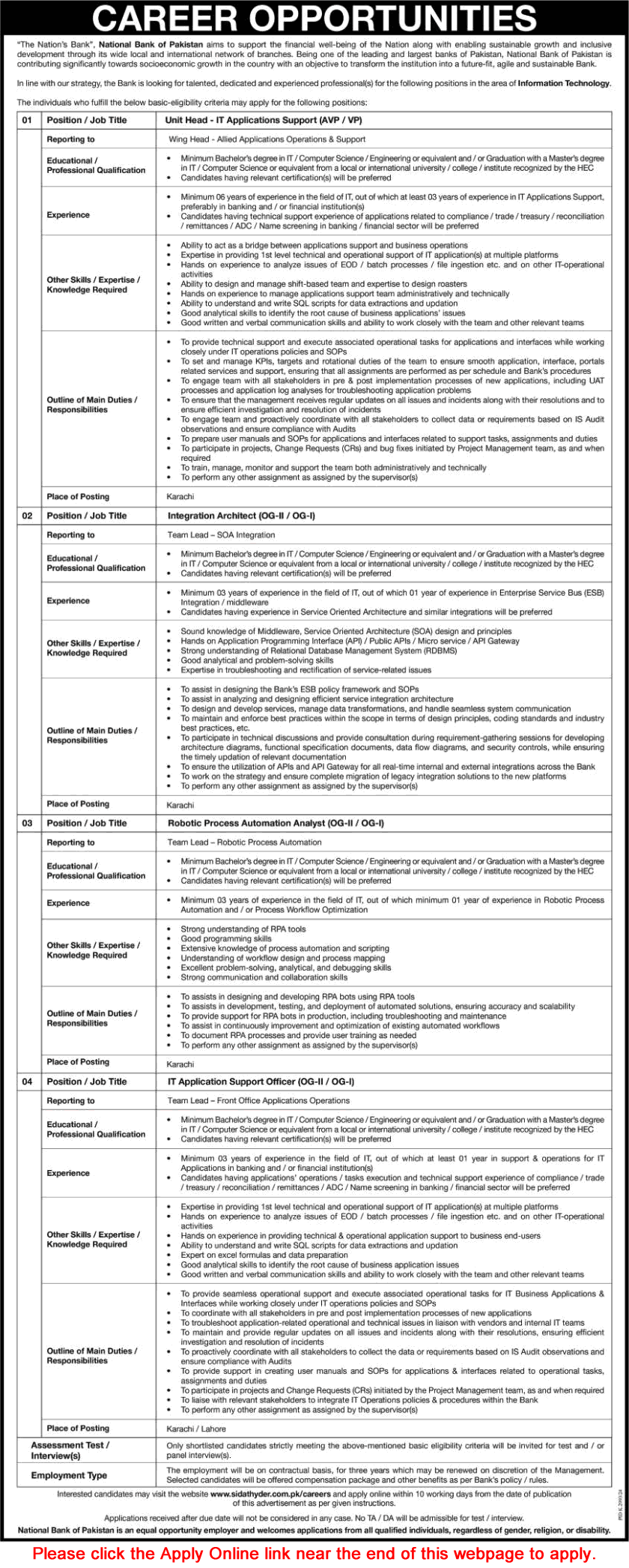 National Bank of Pakistan Jobs March 2025 April Apply Online IT Application Support Officers & Others Latest