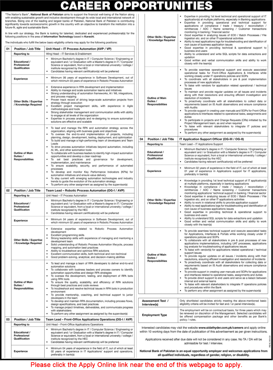 National Bank of Pakistan Jobs April 2025 Apply Online IT Application Support Officers & Others Latest