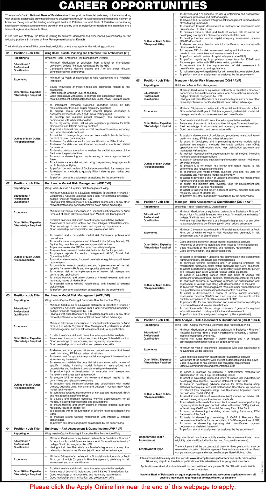 National Bank of Pakistan Jobs April 2025 Apply Online Managers, Risk Analyst & Others Latest