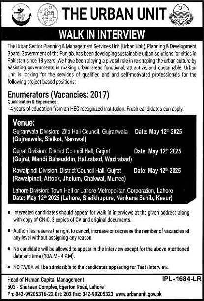 Enumerator Jobs in The Urban Unit May 2025 Walk in Interview TUU Latest
