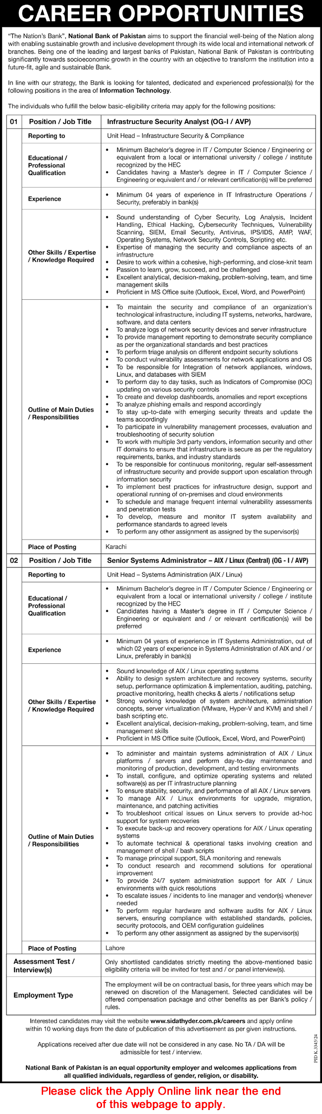 National Bank of Pakistan Jobs May 2025 Apply Online System Administrator & Infrastructure Security Analyst Latest