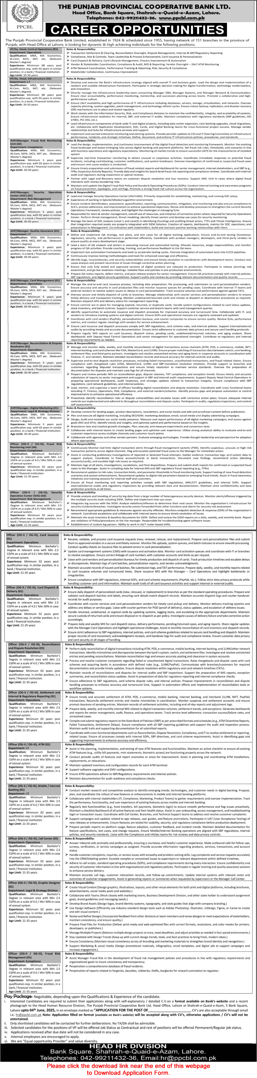Punjab Provincial Cooperative Bank Jobs May 2025 June Application Form PPCBL Latest
