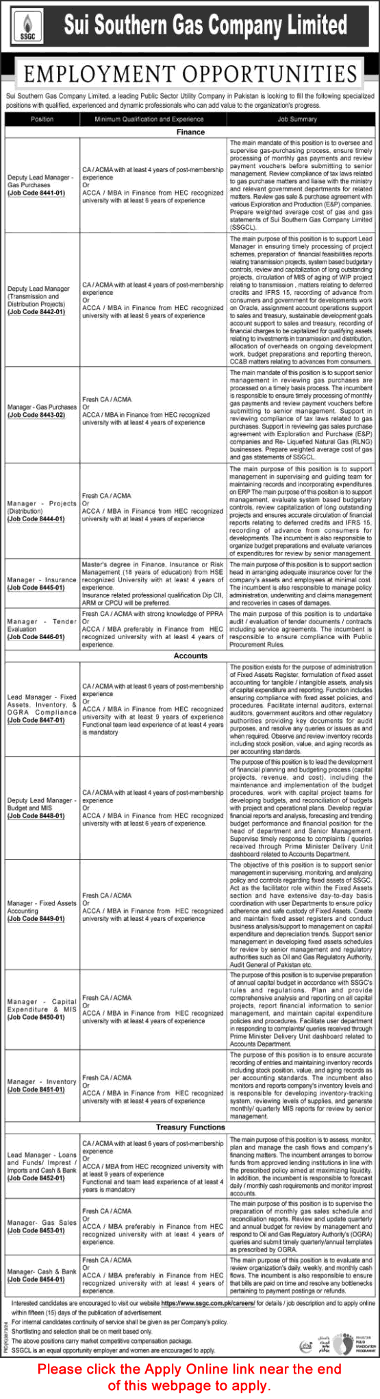 SSGC Jobs June 2025 Apply Online Managers & Others Sui Southern Gas Company Limited Latest