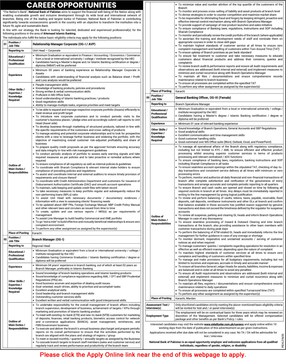 National Bank of Pakistan Jobs July 2025 Apply Online General Banking Officers & Others Latest