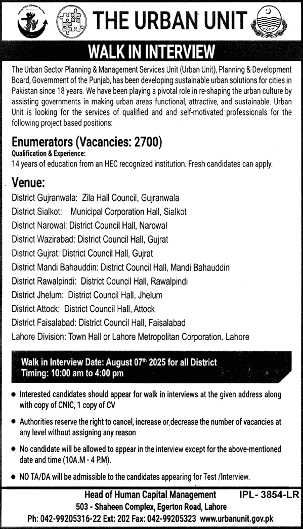Enumerator Jobs in The Urban Unit August 2025 Walk in Interview TUU Latest
