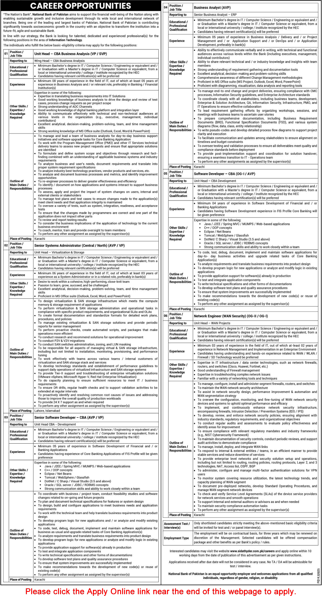 National Bank of Pakistan Jobs August 2025 Apply Online Software Developers & Others Latest