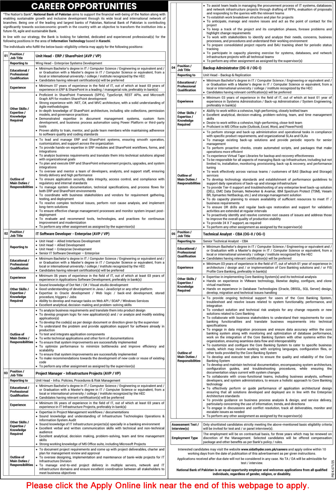 National Bank of Pakistan Jobs August 2025 Apply Online Software Developer & Others Latest
