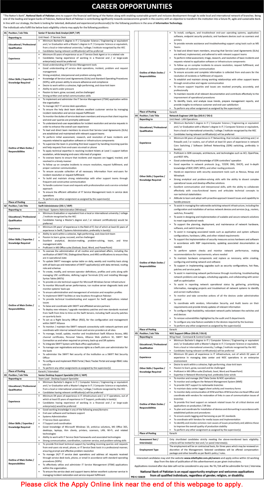 National Bank of Pakistan Jobs October 2025 Apply Online Network Engineer & Others Latest
