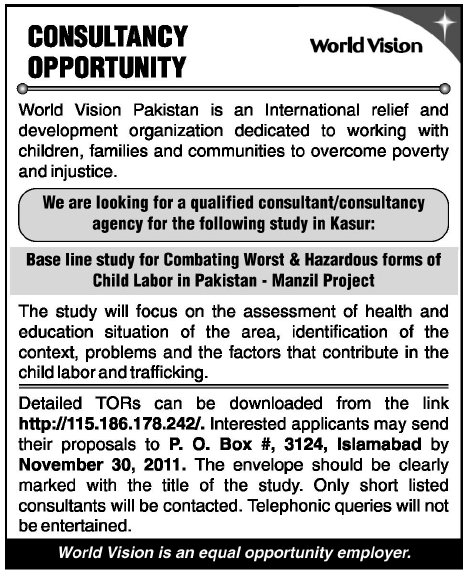 Consultant Required by World Vision