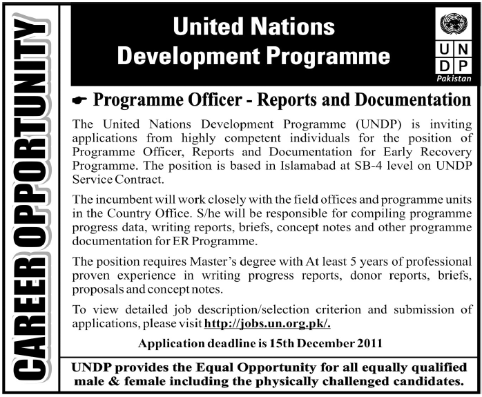 UNDP Required the Services of Programme Officer