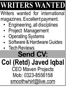 Writers Required by an International Magazine