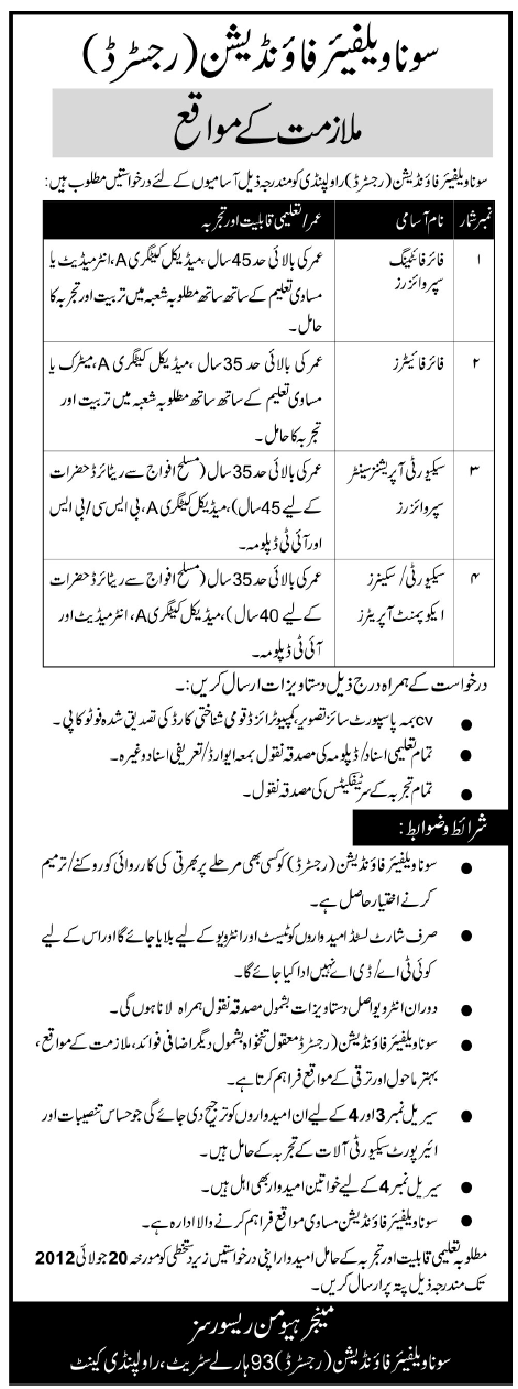 Sona Welfare Organization Requires Fire Fighting Staff and Security Staff