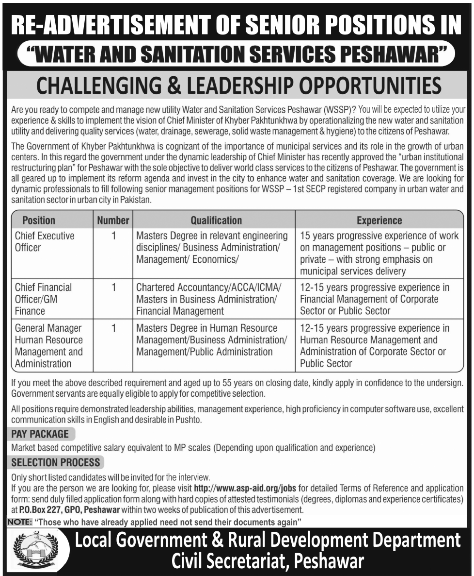 Water & Sanitation Services Peshawar (WSSP) Jobs 2013