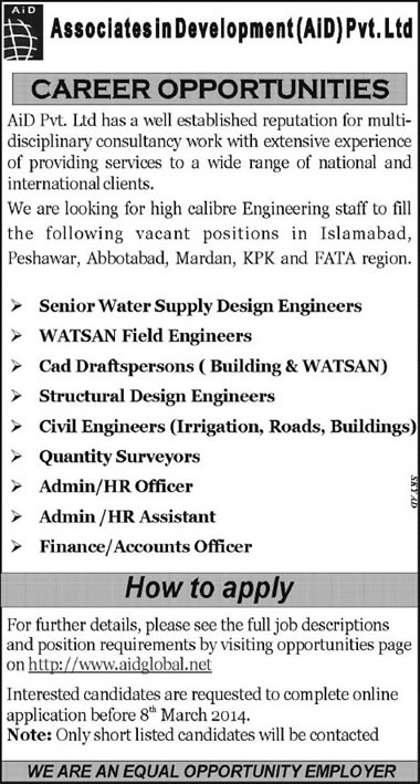 Associates in Development Pvt. Ltd Jobs 2014 March for Construction & Administrative Staff