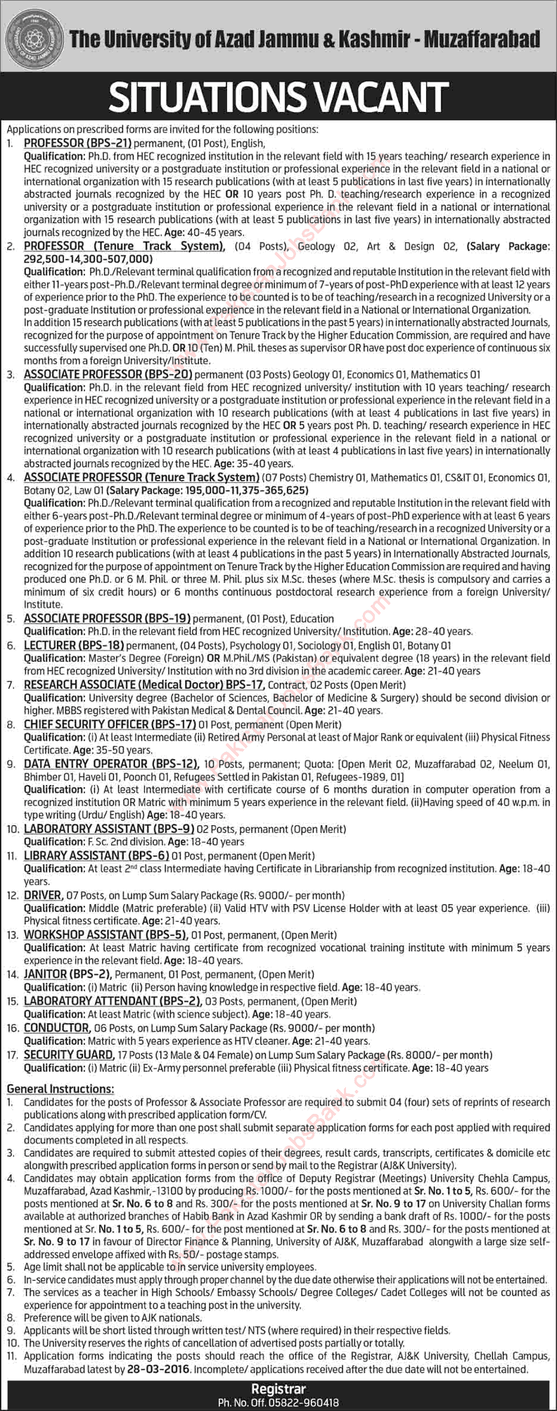 AJK University Muzaffarabad Jobs 2016 March Teaching Faculty, Admin & Support Staff Latest