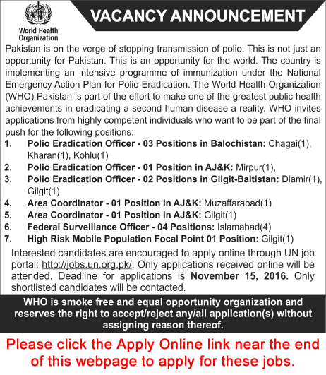 World Health Organization Jobs November 2016 Pakistan WHO Apply Online Latest