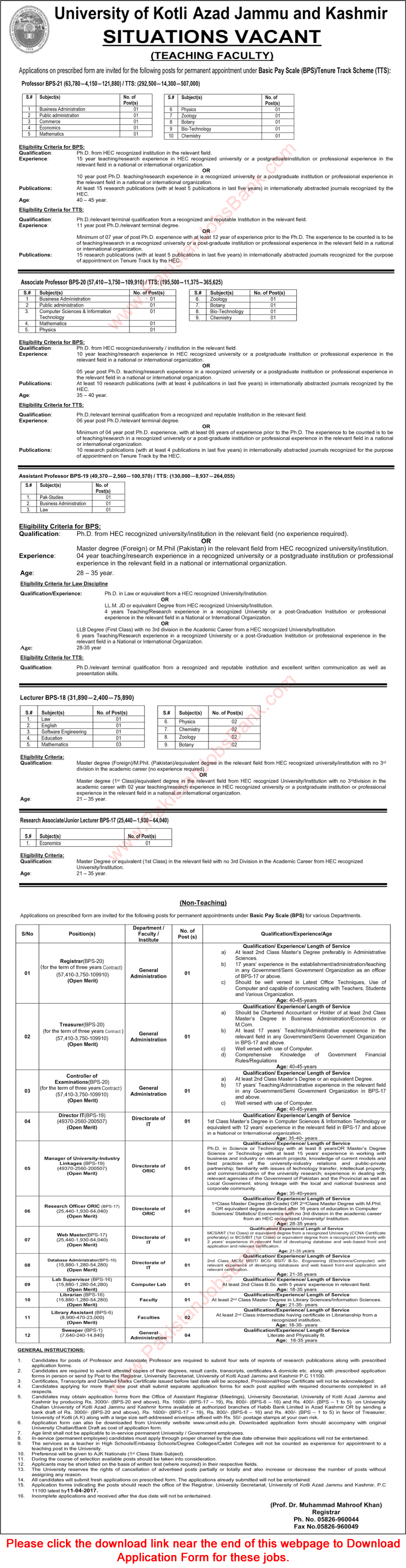 UMSIT Kotli Jobs 2017 March Application Form University of Management Sciences & IT Teaching Faculty & Others Latest