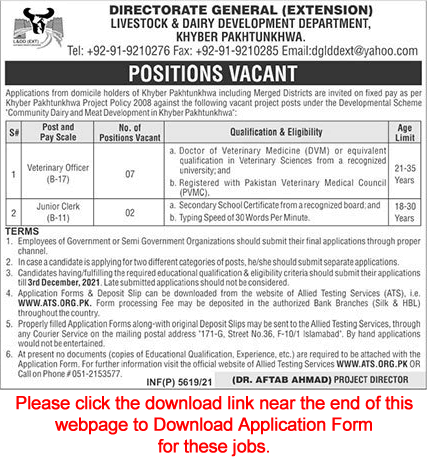 Livestock and Dairy Development KPK Jobs 2021 November ATS Application Form Veterinary Officers & Clerks Latest
