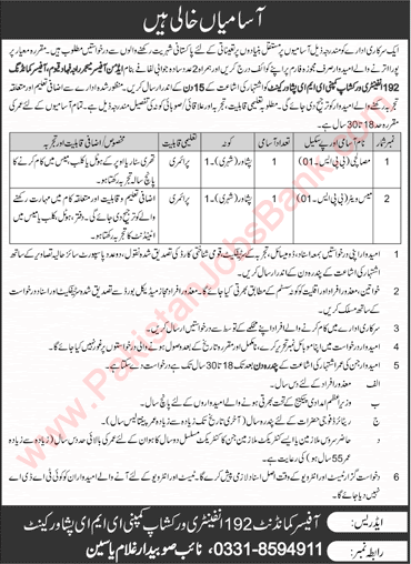 192 Infantry Workshop Company EME Peshawar Jobs 2022 February Latest