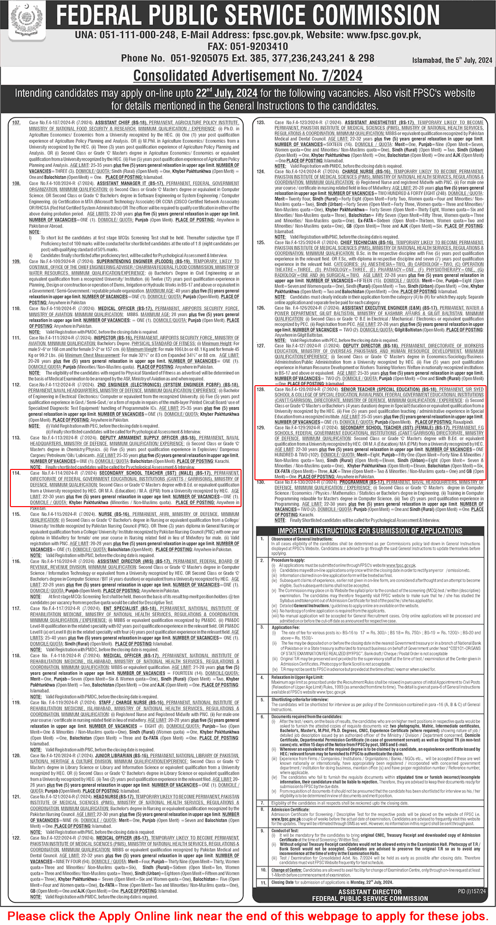 FGEI Jobs July 2024 FPSC Apply Online Secondary School Teachers & Others Federal Government Educational Institutions Latest
