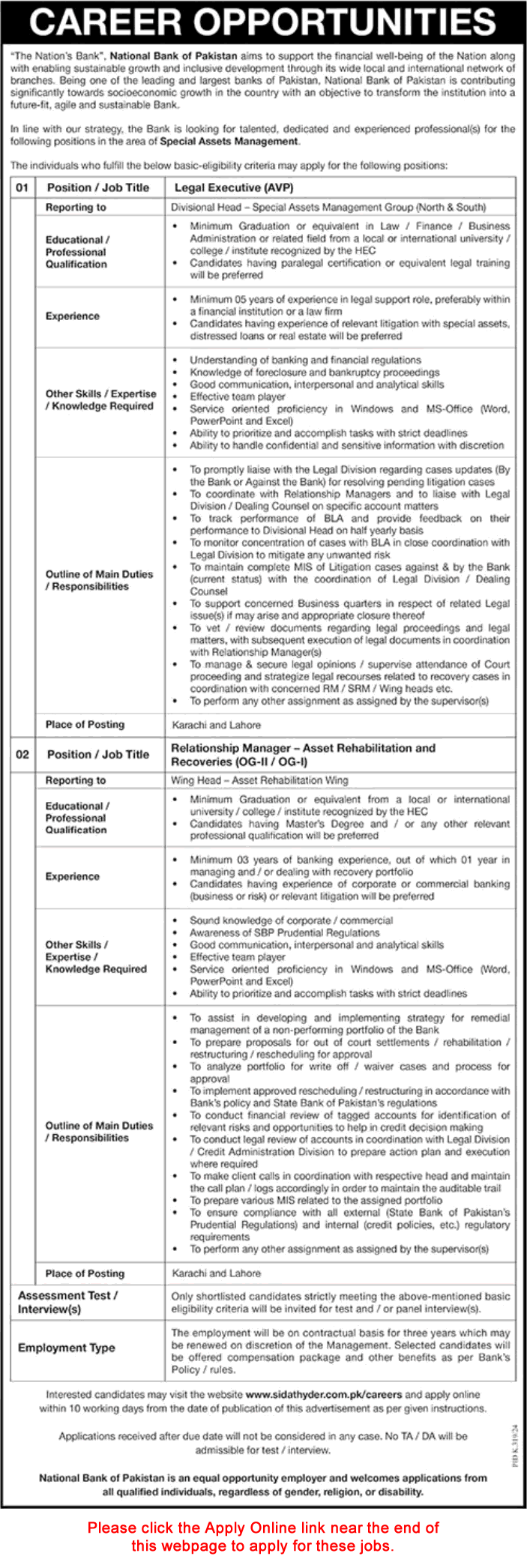National Bank of Pakistan Jobs August 2024 Apply Online Relationship Managers & Legal Executive Latest