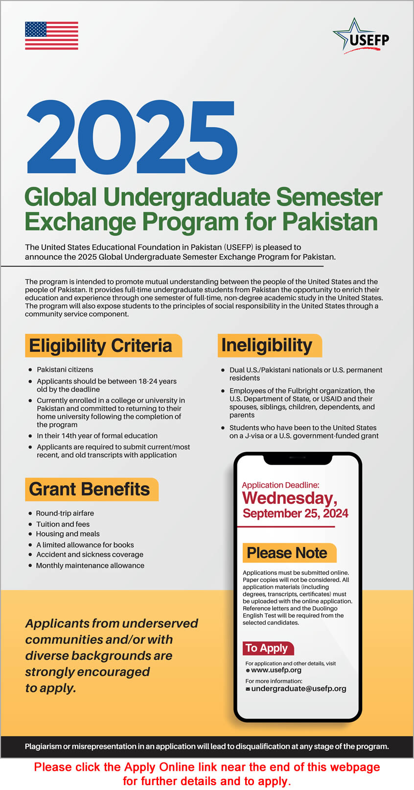 USEFP Undergraduate Semester Exchange Program 2024 August / September Apply Online Latest