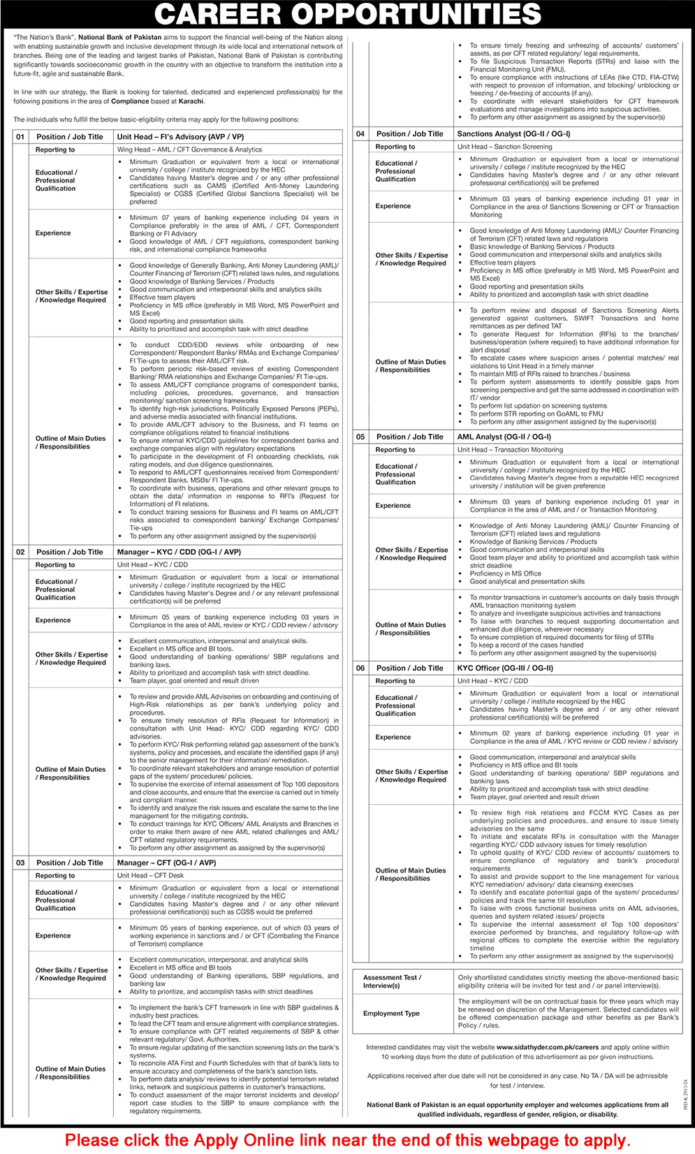 National Bank of Pakistan Jobs March 2025 Apply Online KYC Officer / Manager & Others NBP Latest