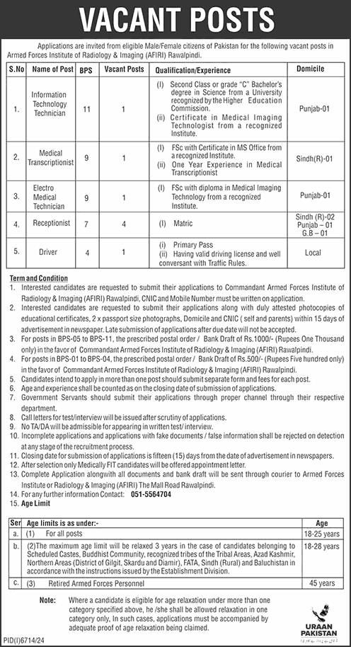 AFIRI Rawalpindi Jobs 2025 March / April Armed Forces Institute of Radiology & Imaging Latest