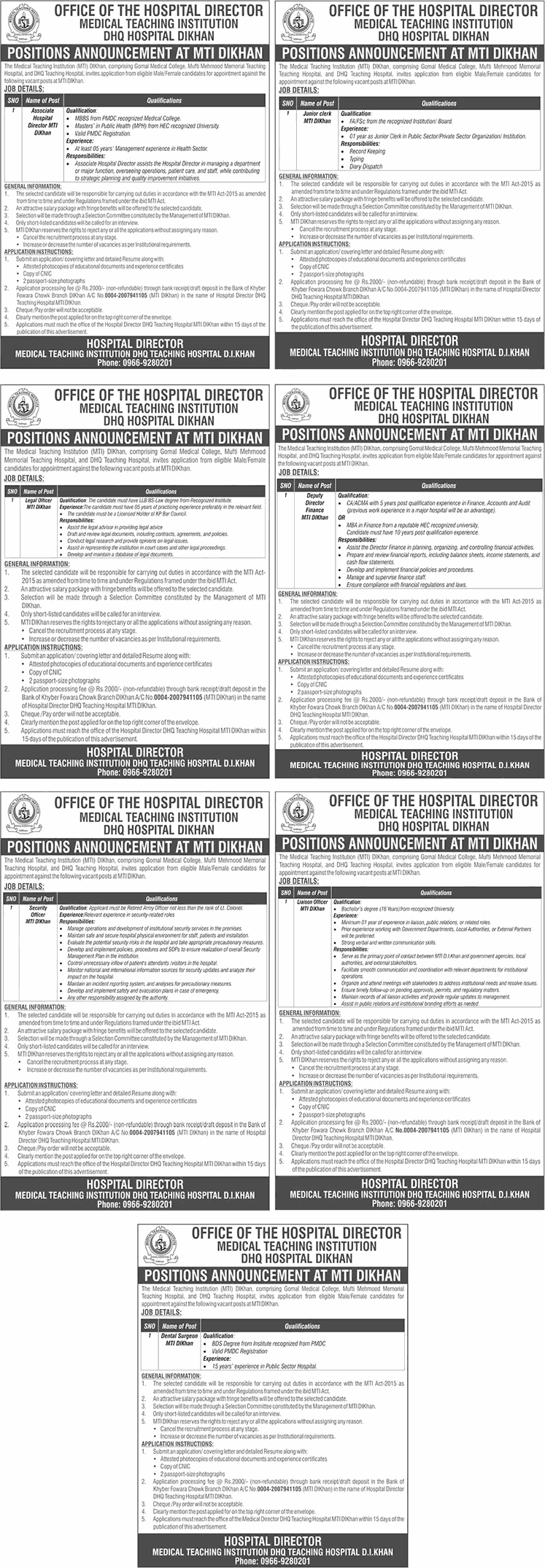 Medical Teaching Institution Dera Ismail Khan Jobs 2025 March / April MTI DHQ Hospital Latest