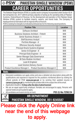 Pakistan Single Window Jobs April 2025 May Apply Online AI Engineers & Others PSW Latest