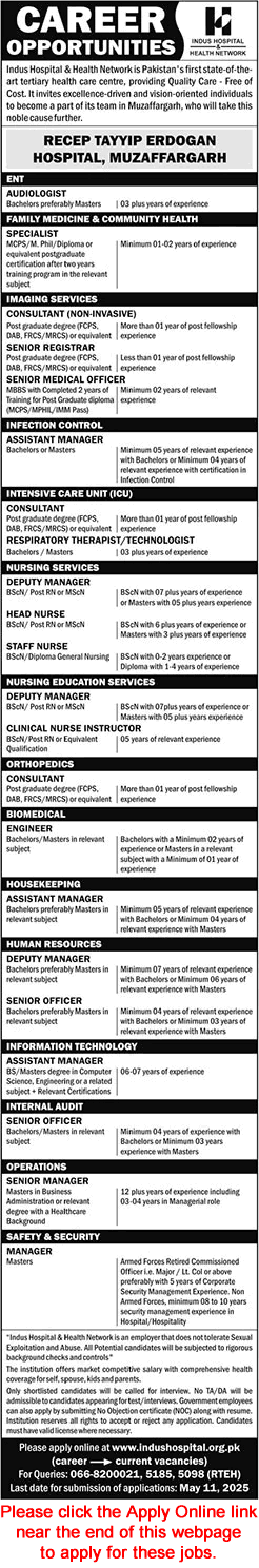 Indus Hospital Muzaffargarh Jobs April 2025 May Apply Online Recep Tayyip Erdogan Hospital Latest