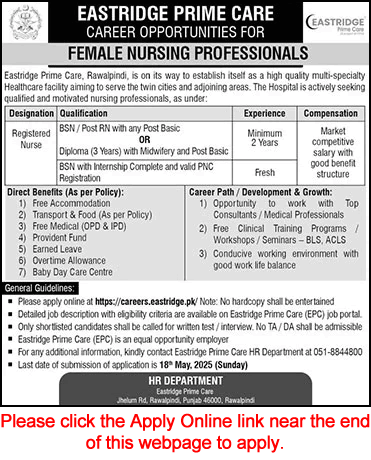 Nurse Jobs in Eastridge Prime Care Rawalpindi May 2025 Apply Online Latest