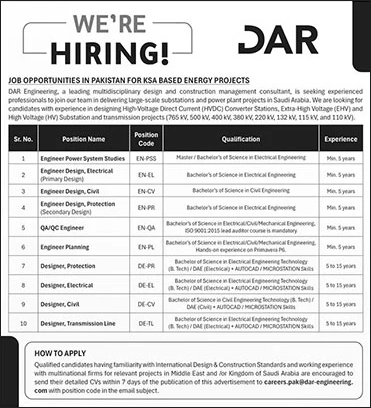 DAR Engineering Saudi Arabia Jobs June 2025 Design Engineers, Designers & Others Latest