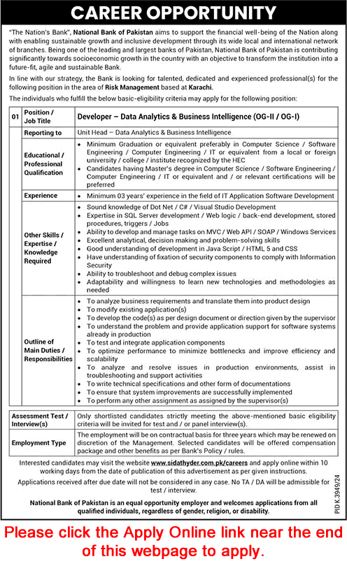 Software Developer Jobs in National Bank of Pakistan June 2025 Apply Online NBP Latest
