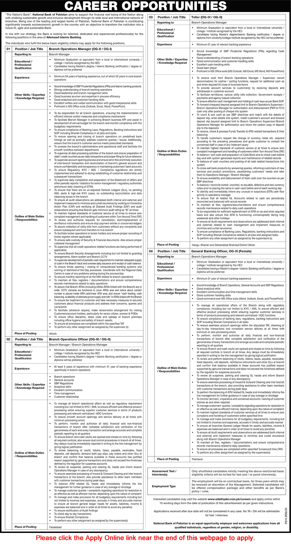 National Bank of Pakistan Jobs June 2025 Apply Online Tellers, Branch Operations Officers & Others Latest