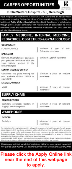 Indus Hospital Sui Jobs June 2025 Apply Online Public Welfare Hospital Dera Bugti Latest