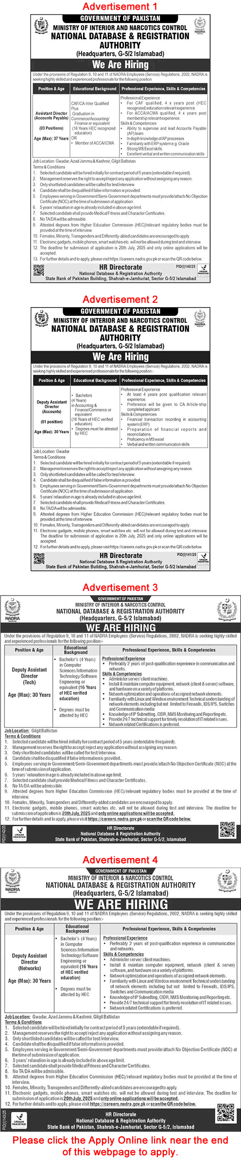 NADRA Jobs July 2025 Apply Online Deputy / Assistant Directors National Database and Registration Authority Latest