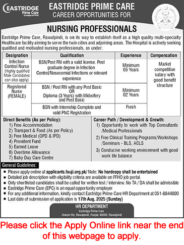 Nurse Jobs in Eastridge Prime Care Rawalpindi August 2025 Apply Online Latest